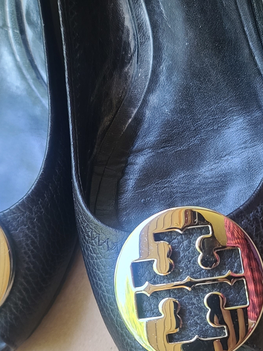Tory Burch Black Leather Logo Ballet Flats